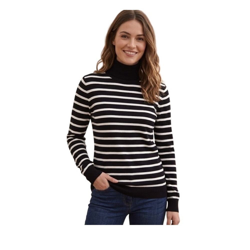 Gap Striped Turtleneck Sweater Navy Blue White Knit Lightweight‎ Long Sleeve M